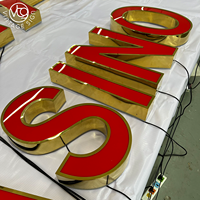 Lettres de casino 3D LED personnalisées à double éclairage avec face rouge et coque miroir dorée