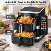 Airfryer Numérique Double Four 2800W Avec Menu Tactile, Pizza Maker, Technologie Rapid Air