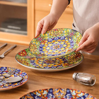 Assiettes latérales 8,5 pouces en céramique à motif végétal, style bohème, compatibles micro-ondes, lave-vaisselle et four, colorées