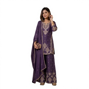 Ensemble Premium Rangoli Crush Plazzo pour femmes avec broderies et sequins lourds, extensible, séchage rapide, idéal pour les fêtes - Product Image 1