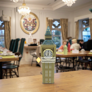 Jh Chic lớn kim loại đồng hồ hộp thiếc <span class=keywords><strong>Big</strong></span> <span class=keywords><strong>Ben</strong></span> London tháp trang trí chuông Stackable cho Cookie lưu trữ hộ gia đình Bộ đồ ăn ô - Product Image 5