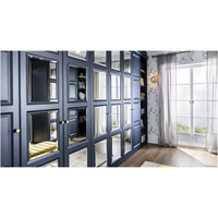 Vente en gros d'usine d'armoires de chambre à coucher personnalisées, garde-robe encastrée en mélamine bleu, garde-robe de rangement de grande capacité avec miroir