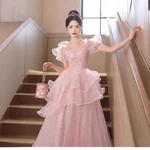 Pink Ball Gown Sweetheart Neckline Empire Waist 3D Patterns Candy Color Evening Dress For Banquets Coming Of Age Ceremony - Product Image 1
