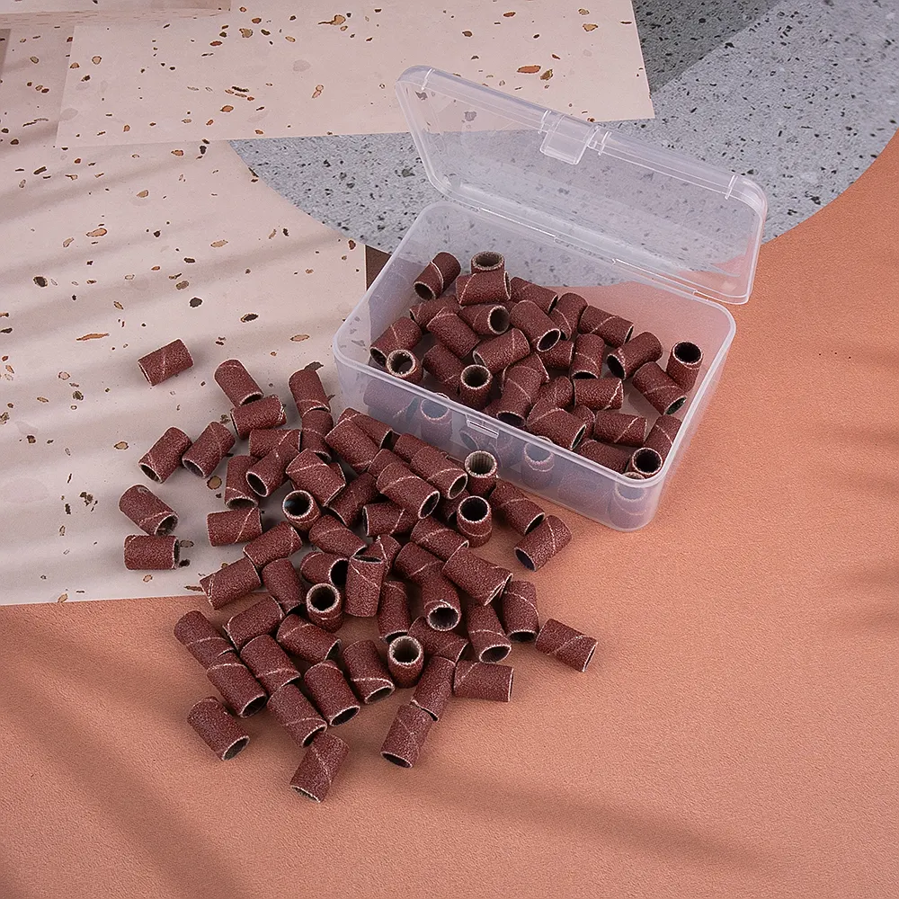 100pcs/box Brown Sanding Bands Manicure Pedicure Remove Gel Polish Nail Drill Machine Accessories