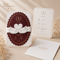 Invitation de mariage personnalisée avec motif cygne en relief, option multicolore, carte de mariage imprimée en feuille d'or pour un événement de mariage élégant