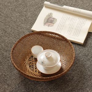 Lacquered handmade <b>bamboo</b> woven tea set storage <b>basket</b>, new Chinese style tea room fruit <b>basket</b>, <b>bamboo</b> <b>basket</b>, snack plate, - Product Image 1