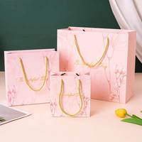 Tas Kado Kertas Biru Berkualitas Tinggi dengan Pola Daun, Teks Beautiful Day, Pegangan Tali, Kemasan Kecil yang Indah untuk Hadiah & Kerajinan
