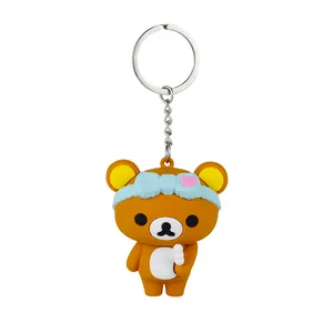 Mignon porte-clés professionnel personnalisé 3D dessin animé ours Silicone porte-clés porte-clés accessoires sac à dos sac pendentif pour cadeau