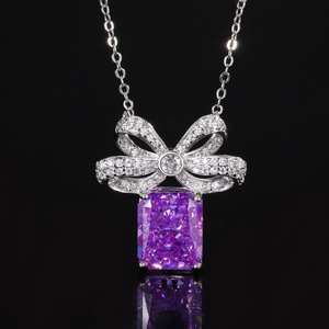 Elegant Dainty <b>Iced</b> <b>Out</b> 10*12mm High Carbon Diamond Jewelry Eco-friendly Copper Bow Pendant Necklace for Women Casual Wear - Product Image 3