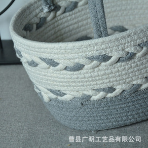 Handmade Woven <b>Storage</b> <b>Basket</b> Grayish <b>White</b> Round Clothing Organizer Shandong Made - Product Image 5