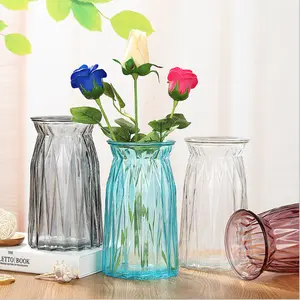 批发家居装饰欧式折纸玻璃花瓶蓝色粉色灰色透明彩色玻璃花瓶热销