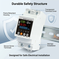 Protecteur de surtension et de sous-tension intelligent WiFi Tuya monophasé 220V AC 63A avec protection contre les fuites et triple affichage, rail DIN pour boîtier électrique