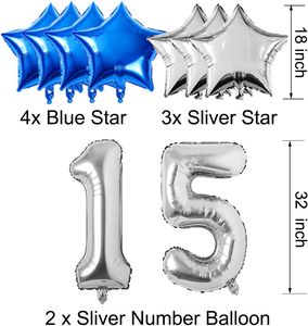 Blu nero 15th Birthday Decorations for Men Boy Birthday Party Supplies con <span class=keywords><strong>15</strong></span> Silver Number Balloon Happy Birthday Banner - Product Image 4