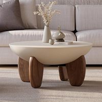 Table basse en travertin style MgO avec pieds en bois, pour intérieur/extérieur, patio, salon, mobilier moderne minimaliste pour salon