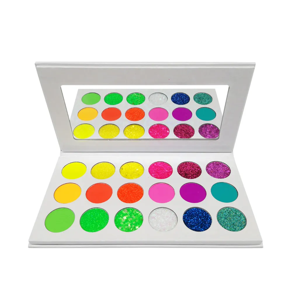 18 Colors Eye Shadow Private Label Bright Glitter Neon High Pigment Shades Colorful Natural Eyeshadow Palette Custom