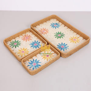 Vietnam Eco-Friendly Natural Rattan Mother Pearl Handmade Portable Serving <b>Tray</b> for Daily Food <b>Drink</b> Serving Table Organization - Product Image 2