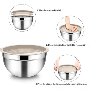 Set di 6 Ciotole per Insalata in Acciaio Inox Color Kaki, Ciotola per Mescolare Uova con Coperchio Anti-Schizzi, Bacinella per Lavare Verdure - Product Image 5