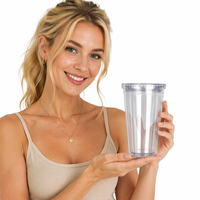 Gobelet à café réutilisable en AS de 480 ml (16 oz) avec couvercle et paille, isolant, sans BPA, en plastique double paroi avec couvercle et paille