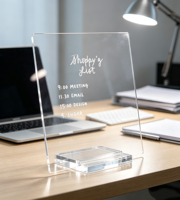 Tableau mémo de bureau en acrylique transparent commercial en gros, panneau de messages réutilisable et inscriptible avec support pour affichage en magasin, bureau, hôtel