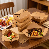 Boîte d'emballage alimentaire jetable en papier kraft, conteneur en papier pour collations, salades, frites, barquettes à emporter, boîte à lunch pour la restauration rapide