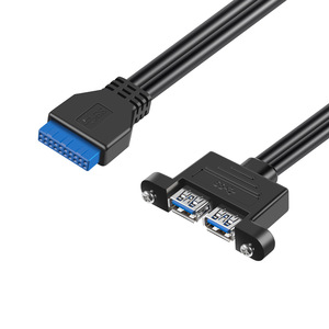 Cable adaptador dual USB 3.0 a USB 3.0 de 20 pines con blindaje IO, cable de expansión externo, cobre sin oxígeno negro - Product Image 1