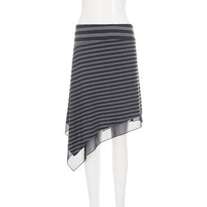 Falda midi vintage de cintura baja con rayas y malla, diseño irregular en el bajo, corte ajustado, elegante y casual. - Product Image 6
