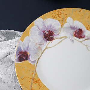 Autocollant fantaisie 1 pièce, décoration de mariage pour maison, motif orchidée papillon imprimée, os de luxe, ensemble de dîner en porcelaine - Product Image 6