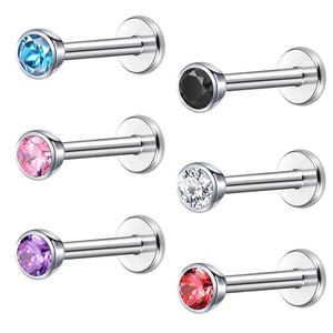 Clous de lèvre en acier inoxydable avec strass, forme boule, serti clos, pour piercing de cartilage d'oreille, bijou cadeau - Product Image 1