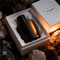 Flacons de parfum opaques les plus vendus 50ml 30ml Bouteille en verre rond noir mat avec couvercle cylindrique