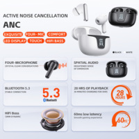 QERE E60 Headset TWS olahraga, earbud nirkabel pengurang kebisingan aktif dalam telinga, Earphone gigi biru untuk game