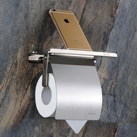 Porte-papier toilette avec étagère pour téléphone, en acier inoxydable chromé, à fixer au mur, pour salle de bain