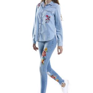 Nuevos Jeans Ajustados Casuales de Moda para Mujer, Bordados, de Talle Bajo, con Diseño Floral, Tejido de Mezclilla Transpirable, con Logotipo en la Cintura - Product Image 3