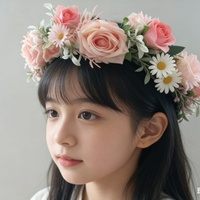 Serre-tête en tissu marguerite rose style forêt avec couronne de fleurs artificielles pour filles, accessoire photo de mariage