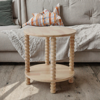 Table basse ronde à deux niveaux en bois, nouveau design style ferme, avec étagère en bois massif, vente en gros
