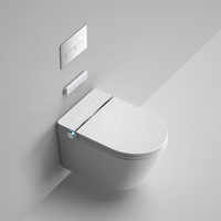 WC intelligent mural blanc avec chasse d'eau automatique et fonctionnalités modernes pour salle de bain