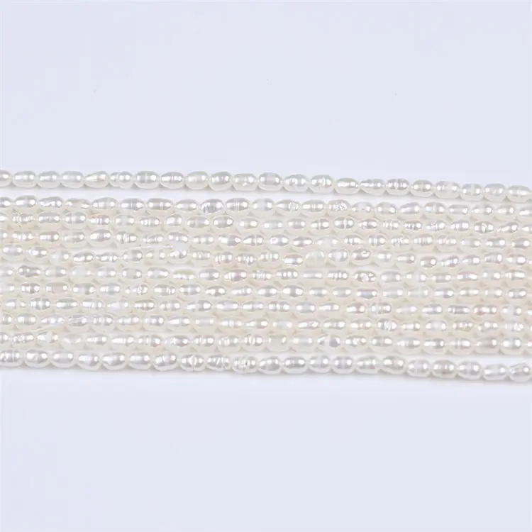 zhuji pearl market Natural 2.5-3mm Rice Drop Shape real pearls Freshwater Pearl strands