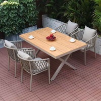 Ensemble de mobilier d'extérieur en métal de style nordique, avec structure métallique mobile, pour hôtels, gîtes et cours, combinaison décontractée et créative en tressage de cordes