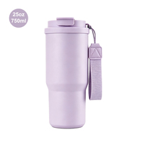 Mug à café isotherme en acier inoxydable à double paroi, 25 oz, blanc crème, avec revêtement en poudre, avec corde