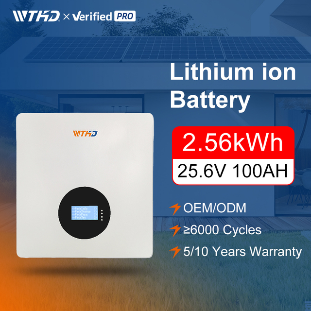 For 25.6V 100Ah 2.56kWh for LiFePO4 Lithium Ion Battery Wall-Mounted for Hybrid Grid Solar Home Energy Storage
