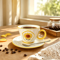Ensemble tasse à café et soucoupe en céramique motif tournesol, coffret cadeau, ensemble de tasses à thé