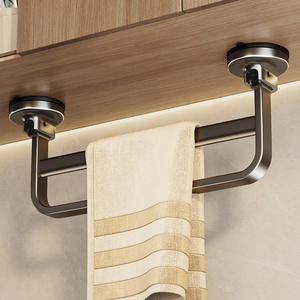 ราวแขวนผ้าขนหนูคู่สีเทากันเมทัล ติดตั้งแบบสุญญากาศ รับน้ำหนักได้ 10 กก. ผลิตจากอะลูมิเนียม ดีไซน์ทันสมัย สำหรับห้องน้ำ ห้องครัว ระเบียง - Product Image 2