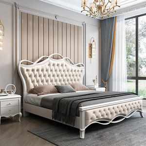 Muebles de estilo europeo, cama de madera doble de diseño clásico de tamaño king - Product Image 2