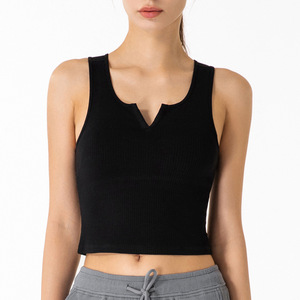 Camiseta sin mangas básica para <span class=keywords><strong>Mujer</strong></span>, Tops cortos ajustados lisos de punto, ropa de calle elástica, estilo informal - Product Image 2