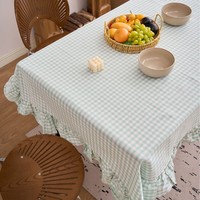 Nappe de table rectangulaire en coton et lin tissé à carreaux, à volants, lavable, écologique, personnalisable, style ferme, pour la maison et la cuisine