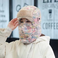 Syh994 Bonnet d'hiver épais en peluche pour le cyclisme avec cache-oreilles, style russe chaud avec motifs à pois et nœuds, pour la plage et les affaires