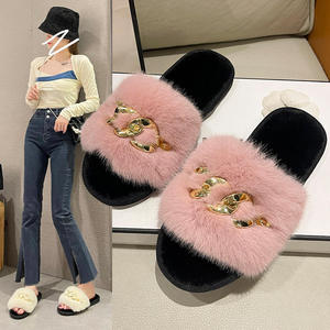Pantuflas de mujer de piel sintética afelpada con espuma viscoelástica, cómodas sandalias planas de piel sintética de conejo, tipo chanclas de spa, cómodas, de punta abierta, para el hogar - Product Image 4