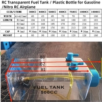 Réservoir de carburant transparent pour RC / Bouteille en plastique 300/400/500/600 ml/cc pour avion modèle RC à essence et nitro