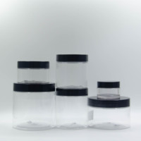 Pot cosmétique transparent en PET de 1 oz, 2 oz, 4 oz, 8 oz, 16 oz avec couvercle noir, logo personnalisé, conteneur vide pour soins de la peau, OEM ODM