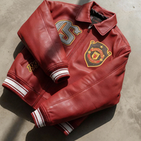 Veste en cuir bomber universitaire pour homme avec doublure brodée 3D, col rabattu, patch en chenille 3D personnalisé, délavage acide délavé