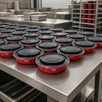 Bol en plastique rouge empilable et peu encombrant avec couvercle noir, emballage sous blister jetable, compatible micro-ondes, anti-fuite, sans BPA, pour la préparation des repas